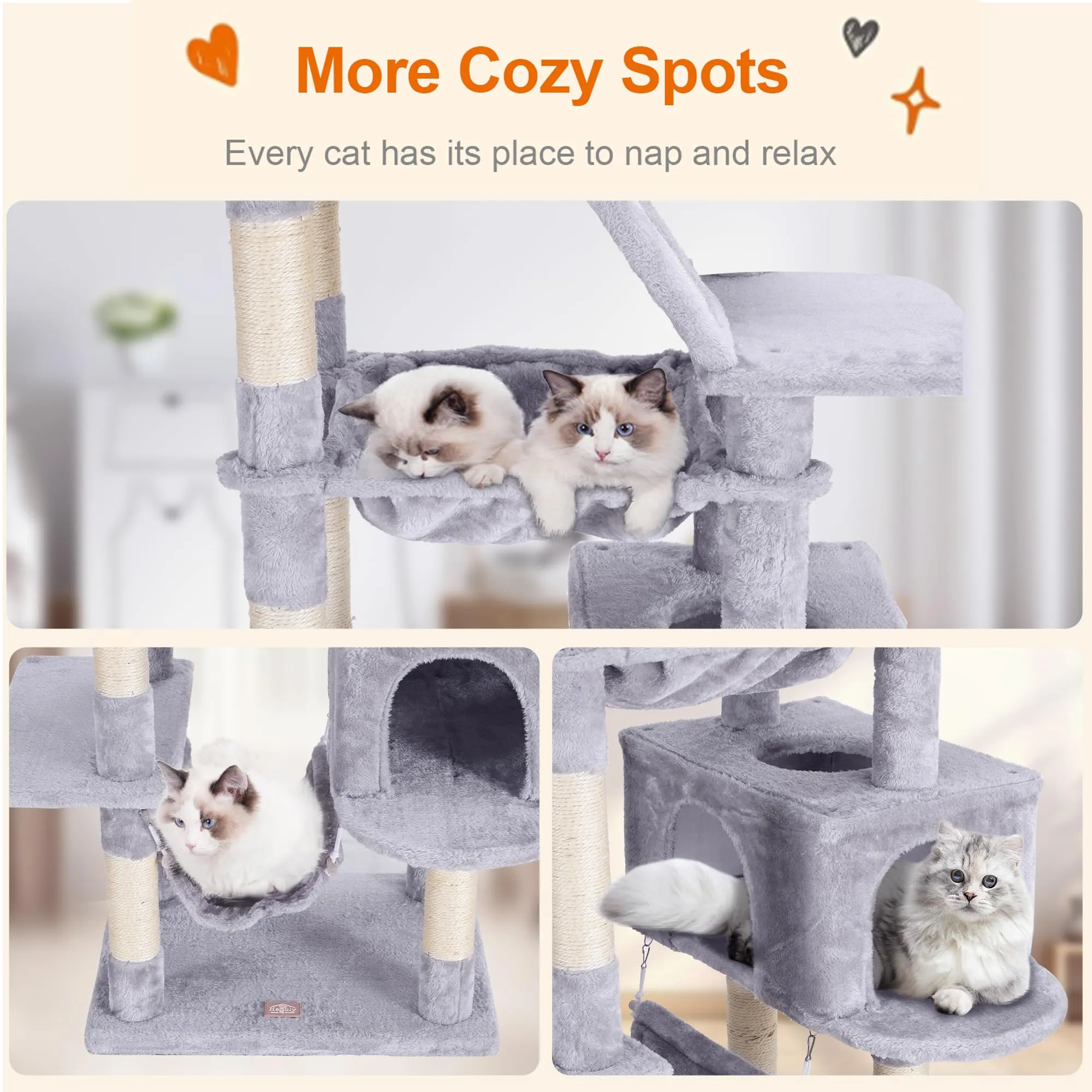73 inches Tall Cat Tower for Large Cats 20 lbs Heavy Duty for Indoor Cats,Big Cat Furniture Condo