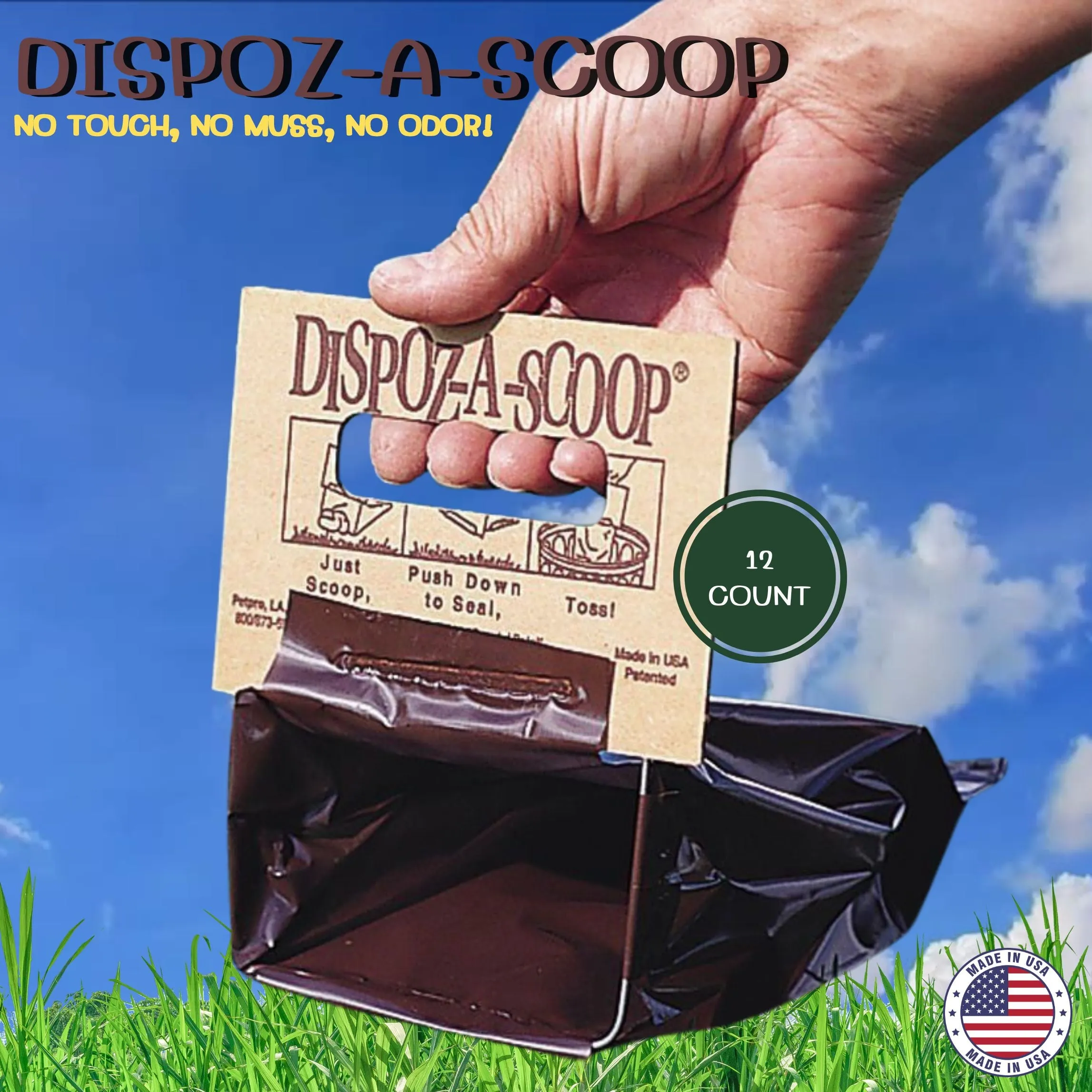 Dispoz-A-Scoop Bags - No Touch, Sanitary Dog Poop Scoopers (12 Count)