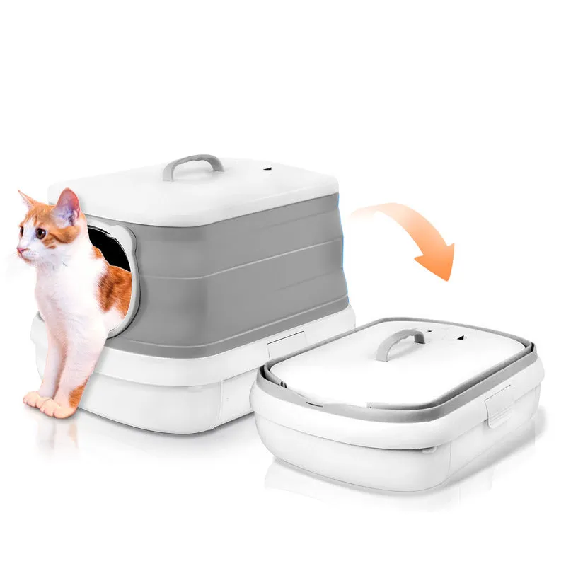 Large Foldable Cat Litter Box Plastic Toilet Easy Cleaning Grey