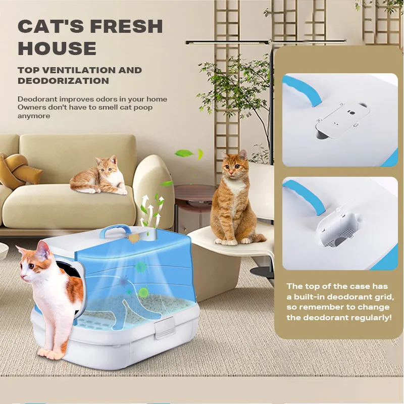 Large Foldable Cat Litter Box Plastic Toilet Easy Cleaning Grey