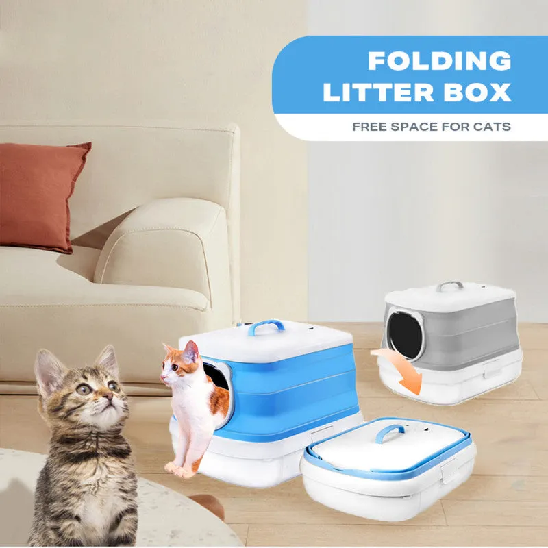 Large Foldable Cat Litter Box Plastic Toilet Easy Cleaning Grey
