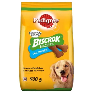 Pedigree Biscrok Biscuits Dog Treats (Above 4 Months), Chicken Flavor, 500g (pack of 2)