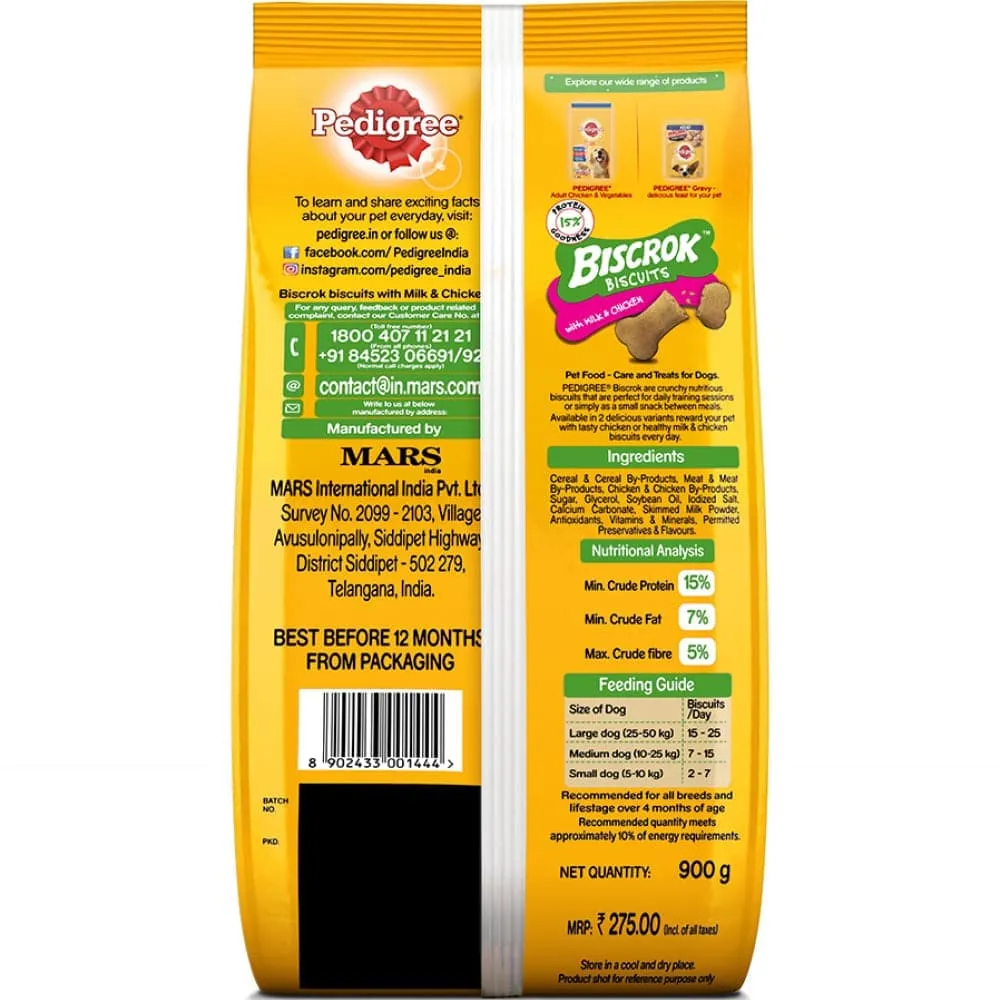 Pedigree Milk and Chicken Flavour Biscrok Biscuits Dog Treats (500g) (Limited Shelf Life)