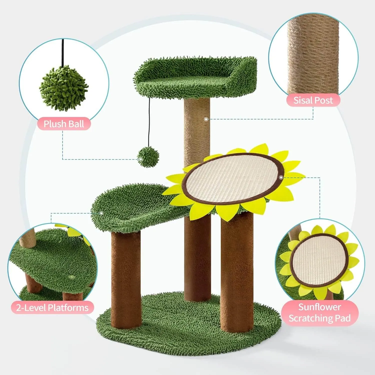 Sunflower Cat Tower with Plush Perch for Small Kittens