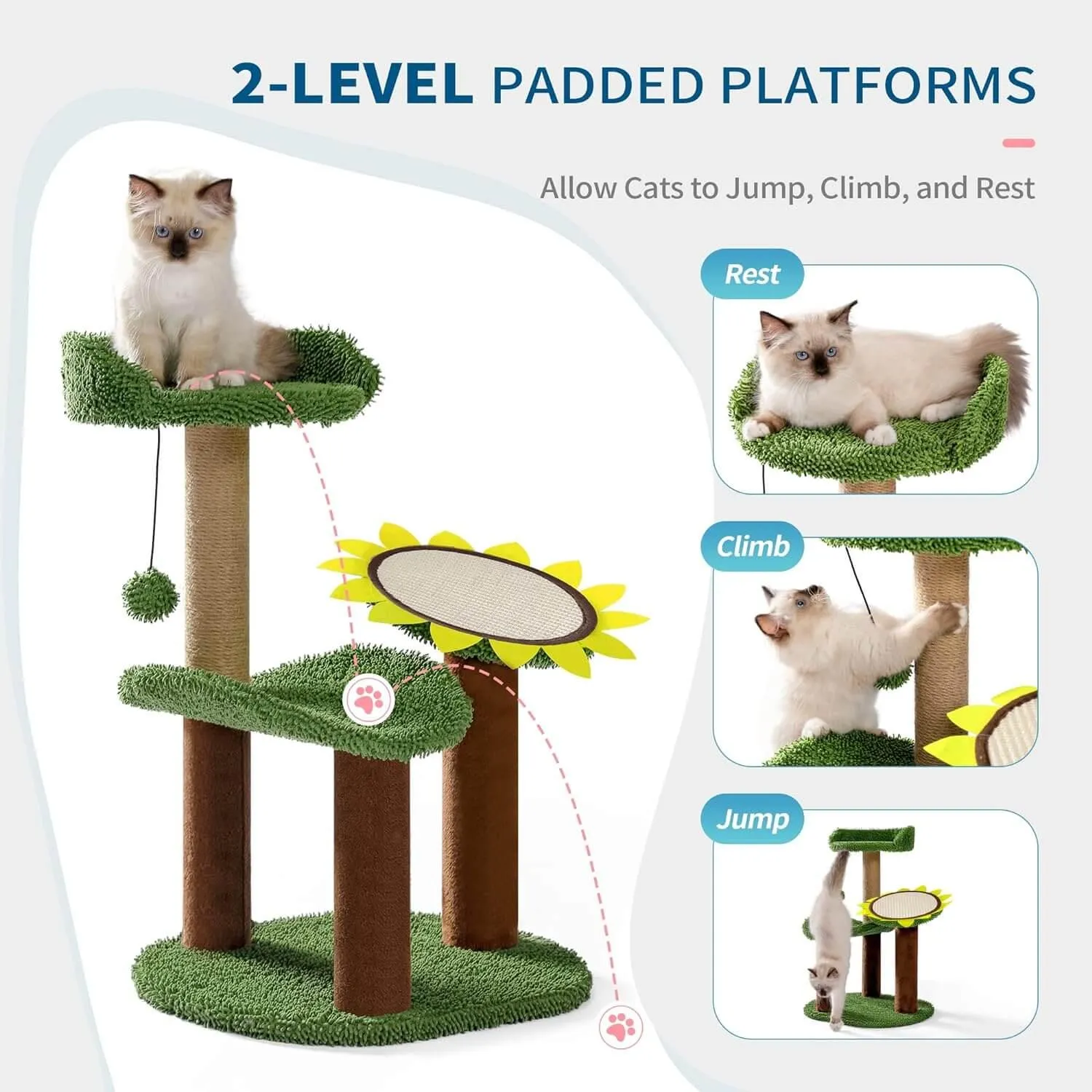 Sunflower Cat Tower with Plush Perch for Small Kittens
