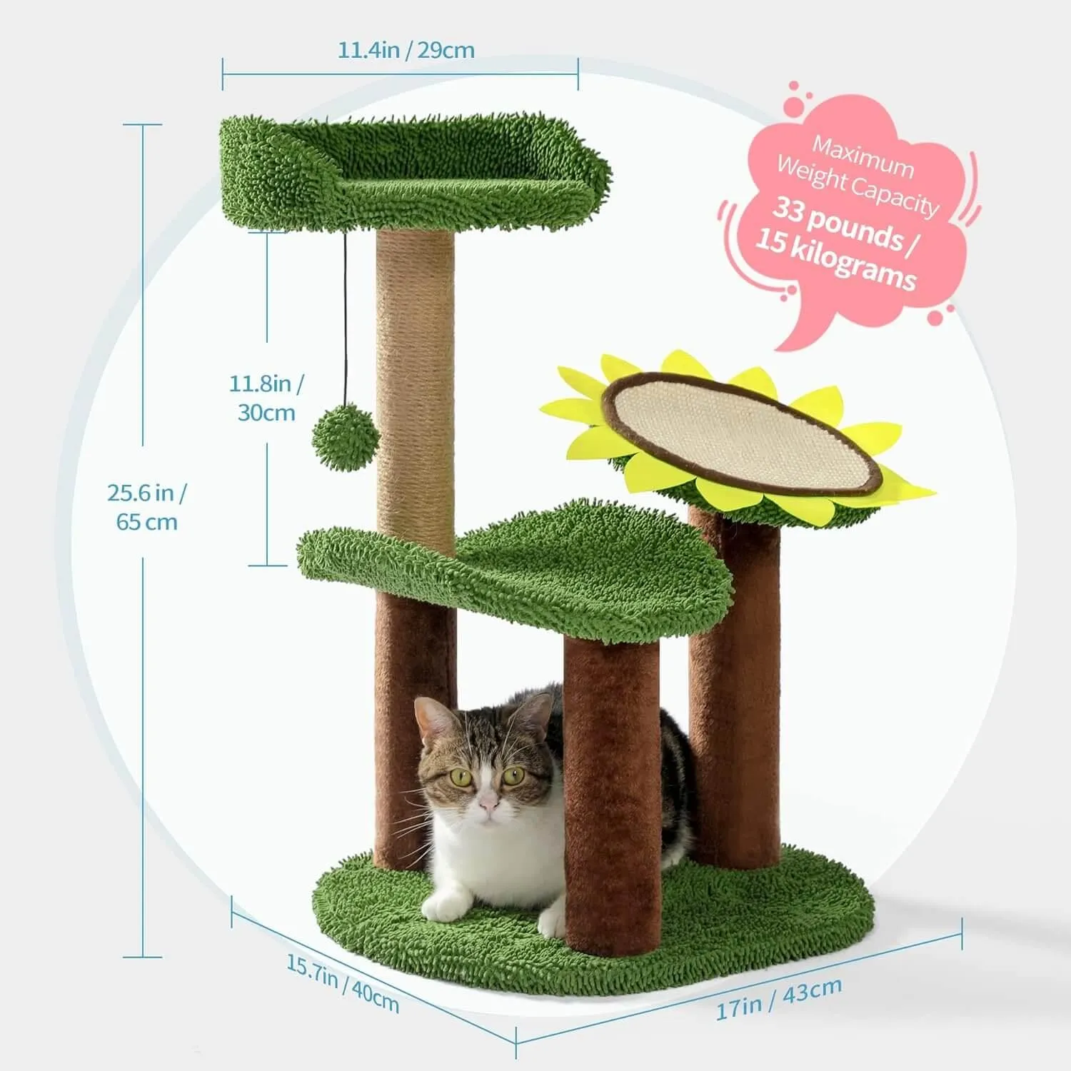Sunflower Cat Tower with Plush Perch for Small Kittens