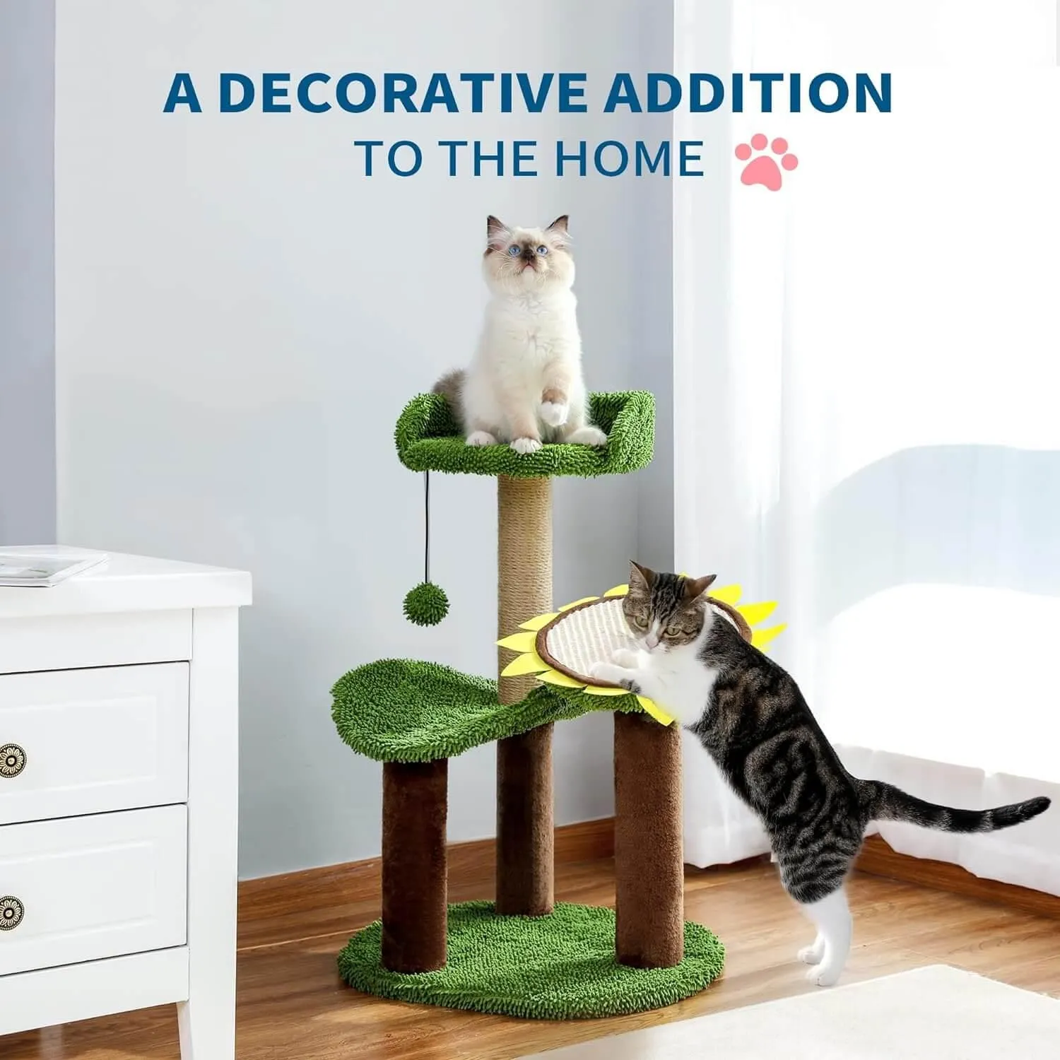 Sunflower Cat Tower with Plush Perch for Small Kittens