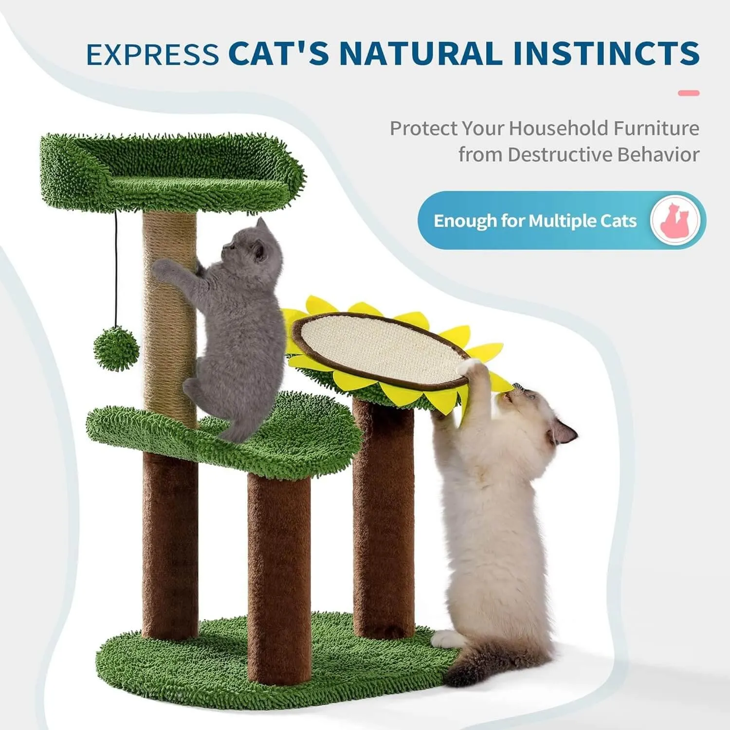 Sunflower Cat Tower with Plush Perch for Small Kittens