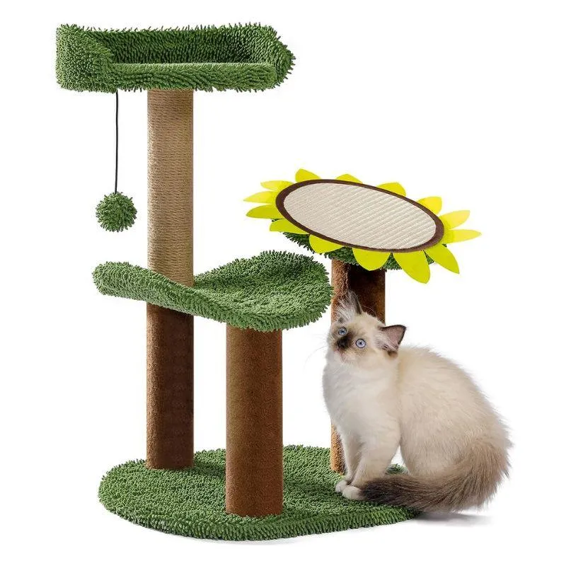 Sunflower Cat Tower with Plush Perch for Small Kittens