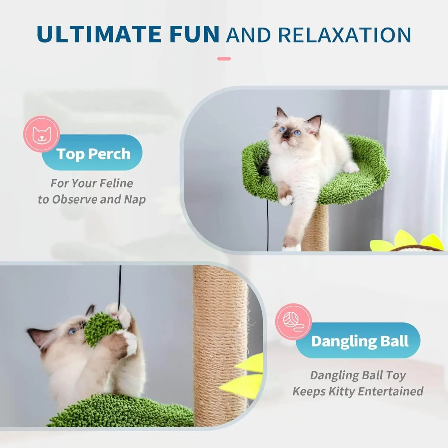 Sunflower Cat Tower with Plush Perch for Small Kittens