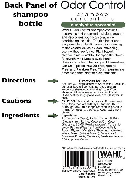Wahl Odor Control Shampoo - Eucalyptus Spearmint